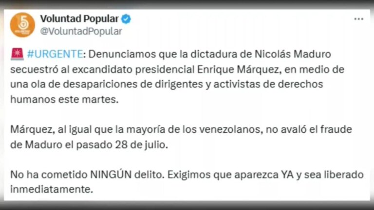 Fue detenido el excandidato presidencial Márquez en Venezuela, según denuncia el partido VP